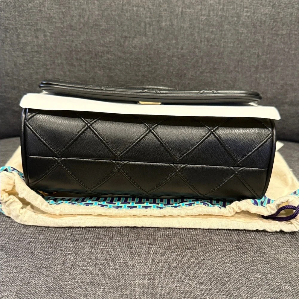 Tory Burch Black Quilted Bag with Gold Chain